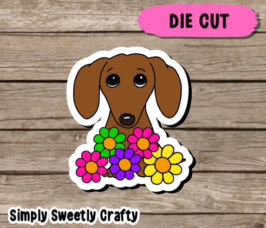 SPRINGTIME DOXIE Dachshund Die Cut Sticker