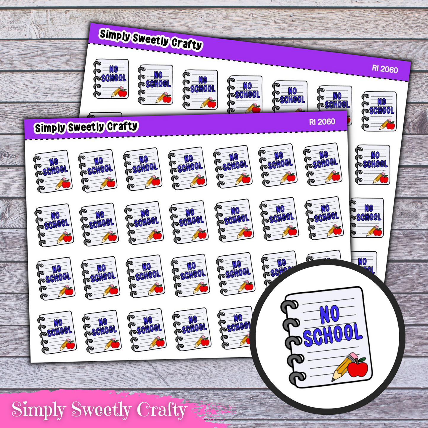 "NO SCHOOL" SCHOOL NOTEBOOK Icon Planner Stickers