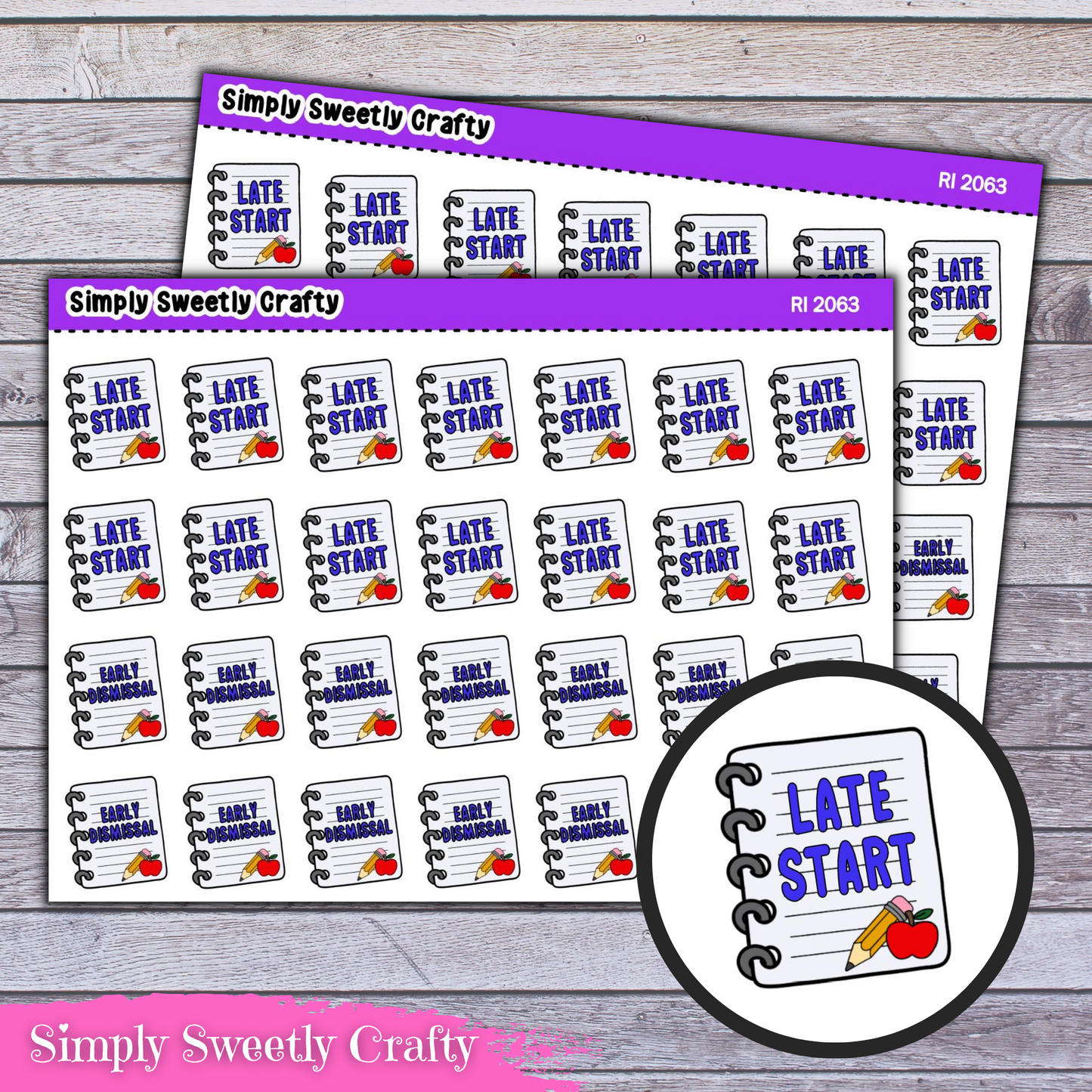 "LATE START/EARLY DISMISSAL" SCHOOL NOTEBOOK Icon Planner Stickers