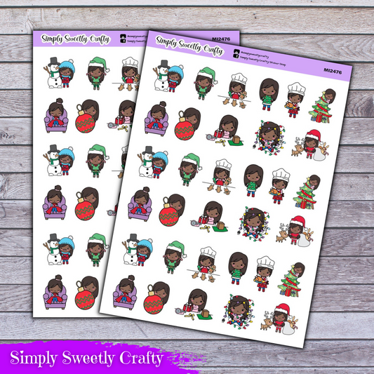 CHRISTMAS CHIBI - Dark Skin Planner Stickers