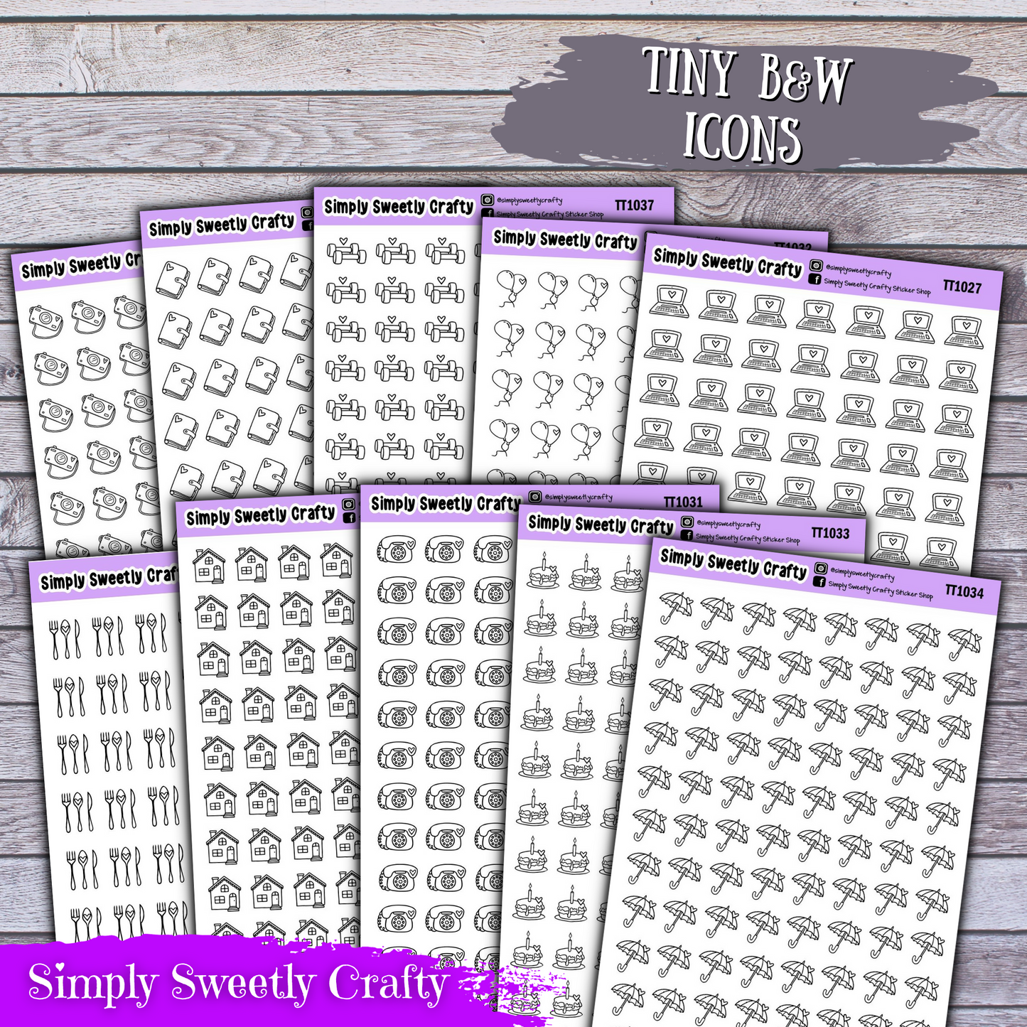 TINY B&W ICONS Planner Stickers