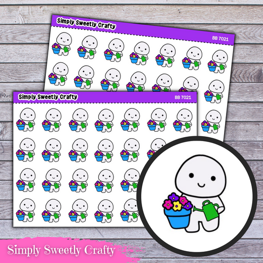 WATERING FLOWERS BUBBLE PERSON Character Planner Stickers