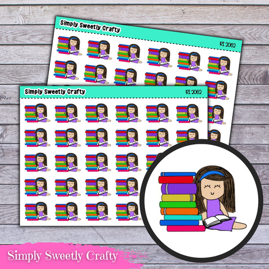 READING BOOK STACK "CAROLINE" Character Planner Stickers