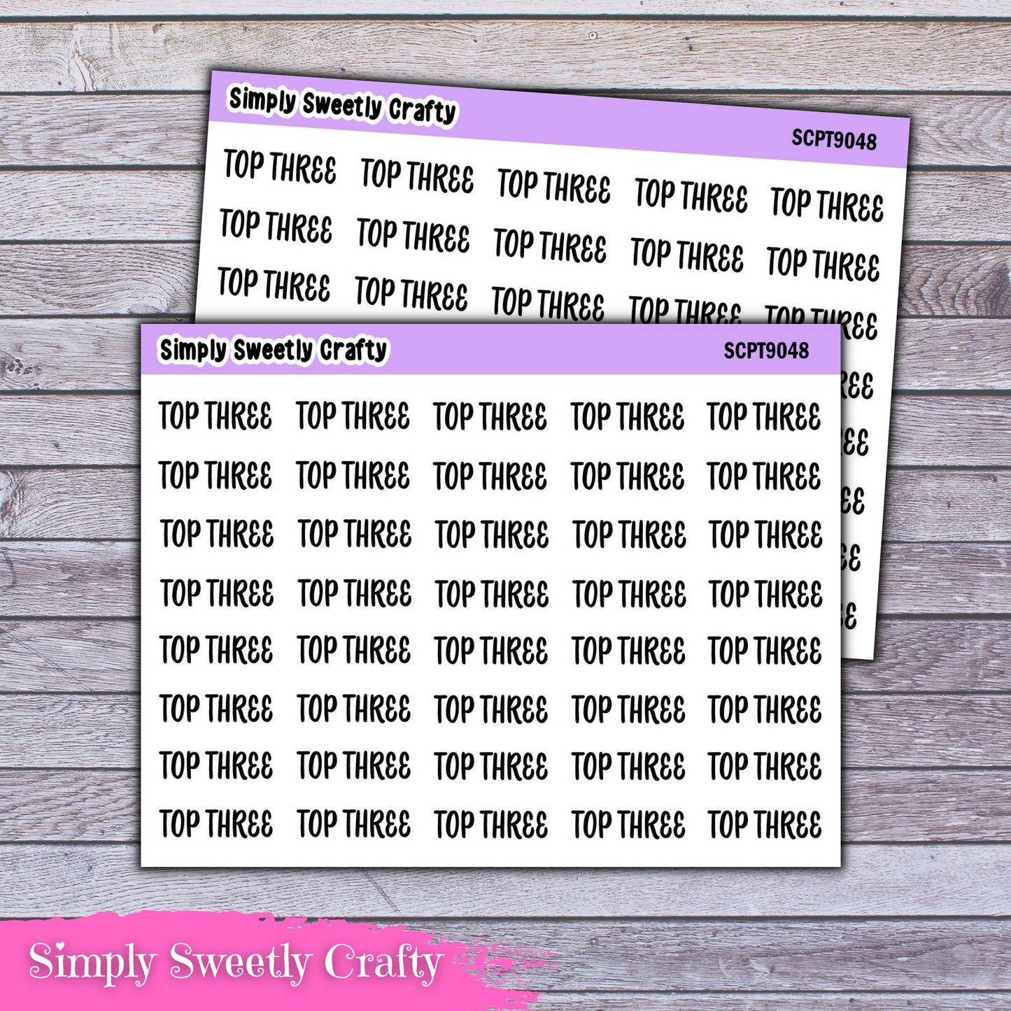 TOP THREE Script Font Planner Stickers