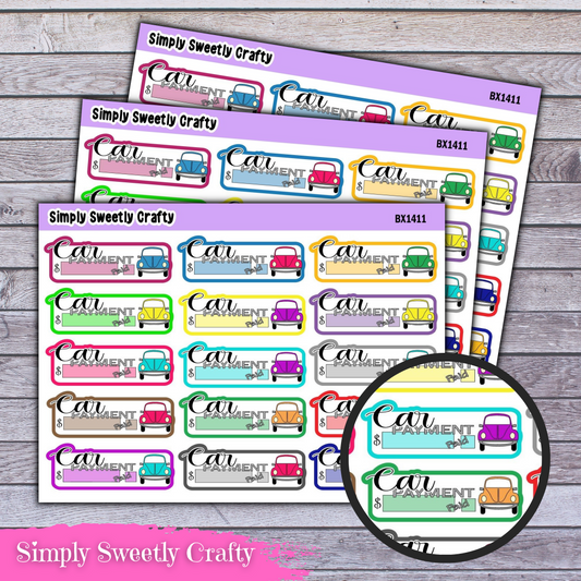 CAR PAYMENT BILL DUE Planner Stickers