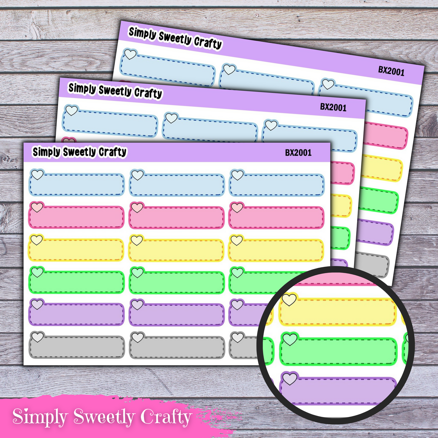 HEART STITCH SKINNY BOXES Planner Stickers