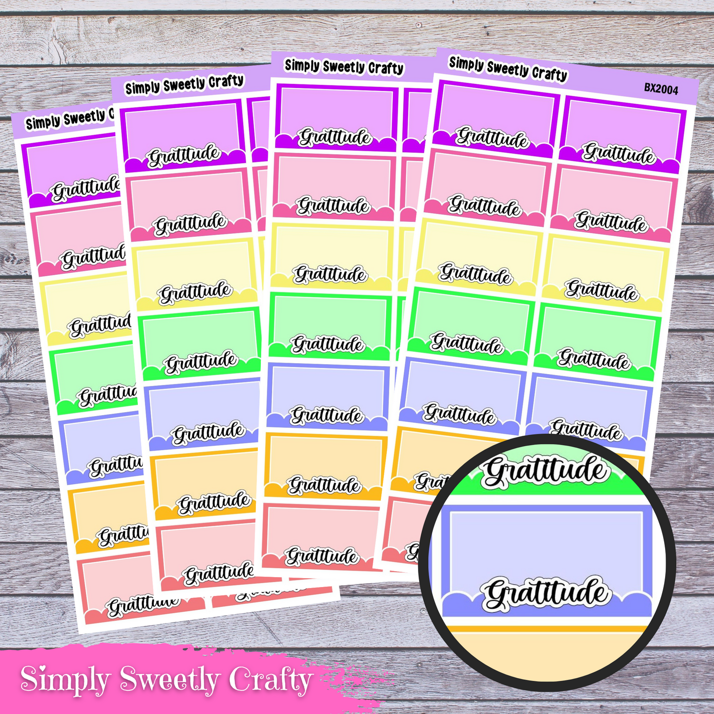 "GRATITUDE" SCALLOP HALF BOXES Planner Stickers