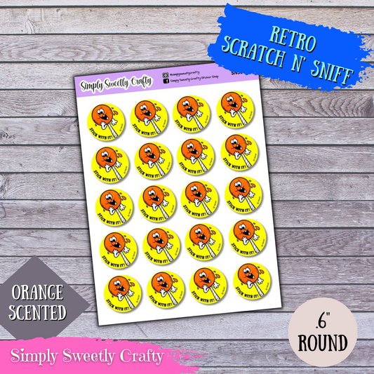 ORANGE LOLLIPOP Scratch n Sniff Retro Stickers [SCENTED]